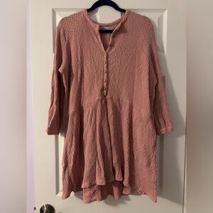 Women's Pink Button-Up Tunic Dress